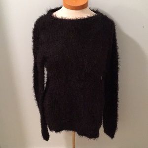 Express Black Fuzzy Crew Neck Sweater